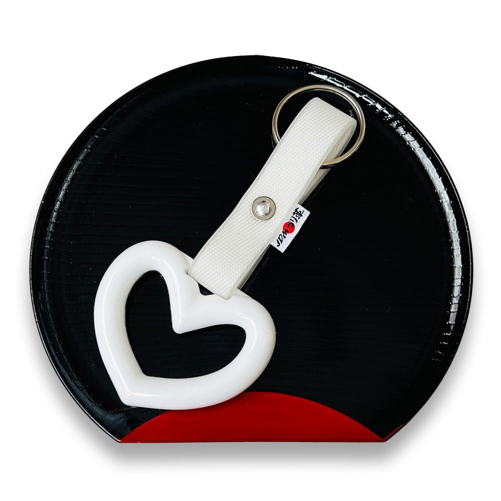 White & Black Heart JDM Tsurikawa Ring – Subway Bus Train Handle Strap, Drift Charm By STRIKE INC, Made In Japan