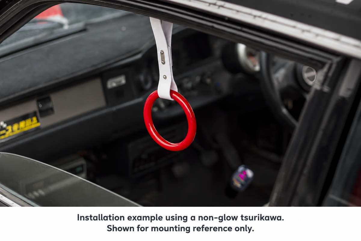 Mounting reference using a non-glow red tsurikawa with white strap.